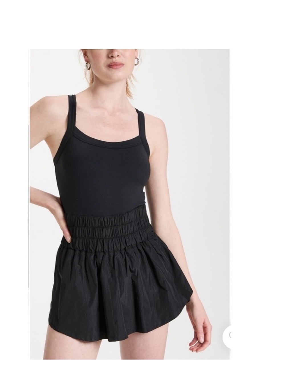 FP Movement by Free People Black Tank Romper with Smocked Waist